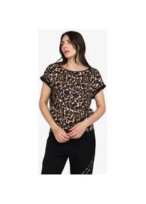 Schlupfbluse Sportalm KITZB&Uuml;HEL, Damen, Gr. 38, beige braun schwarz gemustert, Web, Obermaterial: 97% Viskose, 3% Elasthan, gemustert, mehrfarbig, regular fit h&uuml;ftlang, Rundhals, angeschnitten angesetztes B&uuml;ndchen, Blusen Schlupfbluse, mit Animalprint