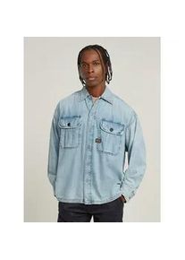 G-Star Raw Langarmshirt G-STAR "2 Pocket Pleated Boxy Hemd", Damen, Gr. XXL, sun faded isles blau, Obermaterial: 100% Baumwolle, Shirts Langarmshirt