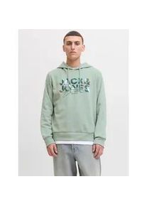 Jack & Jones Kapuzensweatshirt JACK & JONES "JJGEPLAS SWEAT HOOD", Herren, Gr. S, gr&uuml;n (iceberg gr&uuml;n), angeraute Sweatware, Obermaterial: 60% Baumwolle, 40% Polyester, bedruckt, regular fit normal, Rippb&uuml;ndchen, Sweatshirts