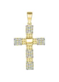 Kettenanh&auml;nger Vivance "375/- Gelbgold bicolor Zirkonia Kreuz", bunt (mehrfarbig), Schmuckanh&auml;nger, Damen, one-size, Gold, 1,5 g, Kettenanh&auml;nger