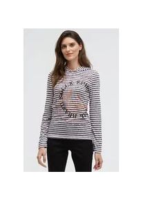 Kapuzenshirt SOCCX, Damen, Gr. S, ivory, schwarz, Single Jersey, Material: Grundmaterial: 100% Polyester, Ausbrenner: 100% Viskose, bedruckt, gestreift, slim fit normal, Rundhals, eingesetzt gerader Abschluss, Shirts Kapuzenshirt, mit Ausbrenner-Effekten