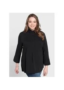 Longbluse sheego, Damen, Gr. 40, schwarz, 70% Baumwolle, 27% Polyamid, 3% Elasthan, unifarben, Blusen Longbluse