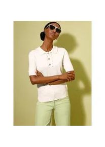 CR&Eacute;ATION L Kurzarmpullover CREATION L "Polopullover", Damen, Gr. 52, champagner, 75% Viskose, 22% Polyamid, 3% Baumwolle, unifarben, Pullover