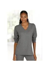 Strickpullover Lascana, Damen, Gr. 40/42, grau (dunkelgrau), Feinstrick, Obermaterial: 50% Viskose (LENZINGTM ECOVEROTM), 28% Polyester, 22% Polyamid, meliert, figurumspielend h&uuml;ftlang, V-Ausschnitt, normaler Saum, Pullover Strickpullover, l&auml;ssiger Loungepullover mit seitlichen Schlitz, Loungewear