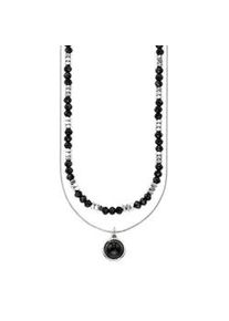 Ketten-Set "mit schwarzen Steinen", edelstahlfarben, schwarz, ANISTON JEWELRY & WATCHES, Halsketten, Damen, Edelstahl, L: 53 B: 4,9mm, mit Kristall, B:4,9mm