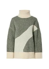 Rollkragenpullover Pieces "PCLINNA ROLL NECK LOOSE KNIT PWP BC", Damen, Gr. L, schwarzest spruce pattern:birch, Strick, Obermaterial: 79% Polyester, 13% Polyacryl, 5% Wolle, 3% Elasthan, colorblocking, gemustert, h&uuml;ftbedeckend, ohne Ausschnitt, Strickb&uuml;ndchen, Pullover Rollkragenpullover, im Colorblocking Look