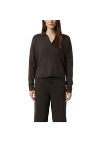 Strickpullover comma, Damen, Gr. 38, schwarz chocolate, Strick, Obermaterial: 80% Viskose, 20% Polyamid, unifarben, regular fit normal, V-Ausschnitt, Pullover Strickpullover, mit V-Ausschnitt und Polo Kragen