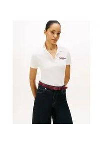 Poloshirt Tommy Hilfiger "SCRIPT SLIM SS POLO", Damen, Gr. XXL (44), ivory silk, Single Jersey, Obermaterial: 96% Baumwolle, 4% Elasthan, unifarben, slim fit, Shirts