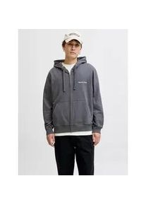 Jack & Jones Kapuzensweatshirt JACK & JONES "JORNORREBRO EMB SWEAT ZIP HOOD NOOS", Herren, Gr. S, asphalt, angeraute Sweatware, Obermaterial: 89% Baumwolle, 11% Polyester, unifarben, relaxed fit normal, Rundhals, Rippb&uuml;ndchen, Sweatshirts, mit Stickerei
