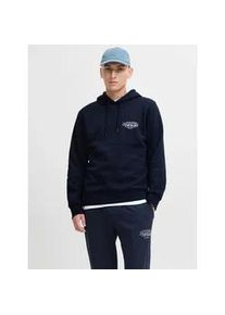 Jack & Jones Kapuzensweatshirt JACK & JONES "JJMAKOTO SWEAT HOOD", Herren, Gr. M, blau (sky captain print:small print), angeraute Sweatware, Obermaterial: 80% Baumwolle, 20% Polyester, bedruckt, regular fit normal, Rundhals, Rippb&uuml;ndchen, Sweatshirts