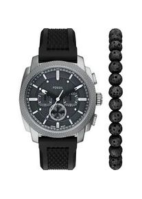 Chronograph Fossil "Machine", schwarz, silberfarben, Armbanduhren, Damen, Chronograph, Quarzuhr, Armbanduhr, Herrenuhr, Silikonarmband