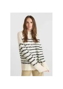 Strickpullover Le Temps Des Cerises "AUGUST", Damen, Gr. XL, beige, schwarz, 32% Wolle, 32% Leinen, 30% Polyamid, 6% Elasthan, mehrfarbig, unifarben, Rundhals, Pullover Strickpullover, mit tollem Streifen-Design