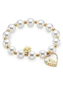 Armband Firetti "Schmuck, Geschenk, Armschmuck, Herz und Kleblatt "MOM Love", gelbgoldfarben, wei&szlig;, Armb&auml;nder, Damen, 16,5cm, Edelstahl Perlen Silikon, Edelstahl, Perlen, Silikon, Armband, mit Perle (synth.)