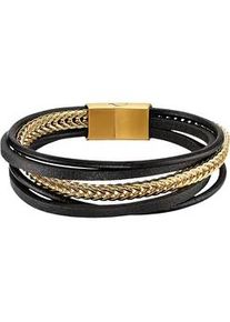 Armband Bruno Banani "Schmuck Geschenk Edelstahlarmband Lederimitat", braun (gelbgoldfarben, braun), Armb&auml;nder, Damen, 21,5cm, Edelstahl Lederimitat, Edelstahl, Lederimitat, Armband