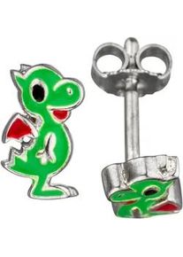 Paar Ohrstecker Jobo "Ohrringe Kinderohrringe Drache gr&uuml;n 8 mm", gr&uuml;n, Ohrringe, M&auml;dchen, Silber 925 (Sterlingsilber), 925 Silber rhodiniert