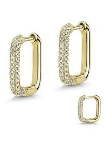 Paar Creolen Firetti "Schmuck Geschenk Silber 925 Ohrschmuck Ohrringe", gelbgoldfarben, kristallwei&szlig;, kristallwei&szlig;, Ohrringe, Damen, Silber 925 (Sterlingsilber), Made in Germany - mit Zirkonia (synth.)