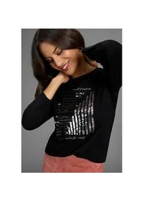 Longsleeve Laura Scott, Damen, Gr. 40/42, schwarz, Jersey, Obermaterial: 95% Viskose, 5% Elasthan, Glitzermuster, bedruckt, unifarben, Basic h&uuml;ftbedeckend, Rundhals, Shirts, mit Pailletten und Foliendruck