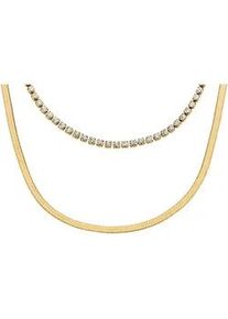 Kette ohne Anh&auml;nger Fossil "Schmuck Geschenk Edelstahl Halsschmuck ELLIS Layering", gelbgoldfarben, kristallwei&szlig;, Halsketten, Damen, Edelstahl, L: 45,5 B: 1,5mm, mit Glasstein, B:1,5mm