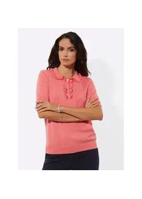 CR&Eacute;ATION L Kurzarmpullover CREATION L "Polopullover", Damen, Gr. 40, koralle, 75% Viskose, 22% Polyamid, 3% Baumwolle, unifarben, Pullover