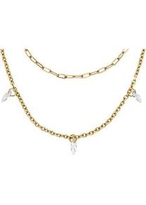 Kette mit Anh&auml;nger Fossil "Schmuck Geschenk Edelstahl Halsschmuck ELLIS Layering", gelbgoldfarben, kristallwei&szlig;, Halsketten, Damen, Edelstahl, L: 45,5 B: 1mm, mit Zirkonia (synth.), B:1mm