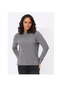 Stehkragenpullover Casual Looks "Stehkragen-Pullover", Damen, Gr. 46, grau (steingrau), 50% Wolle, 30% Baumwolle, 20% Polyamid, unifarben, Pullover Stehkragenpullover