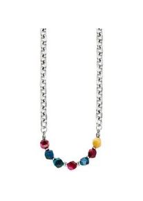 Edelstahlkette "mit bunten Steinen", edelstahlfarben, beige, rot, blau, ANISTON JEWELRY & WATCHES, Halsketten, Damen, Edelstahl, L: 57 B: 6,8mm, Edelstahlkette, mit Naturstein, B:6,8mm