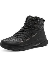 Winterboots Tamaris, Damen, Gr. 36, schwarz, Lacksynthetik, Lederimitat, Nylon, kontrastfarbene Details, unifarben, Schuhe Winterboots, Keilabsatz, Schn&uuml;rboots mit abgesteppten Wattierungen