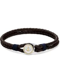 Lederarmband Tommy Hilfiger "NAUTICAL", edelstahlfarben, braun, blau, gelbgoldfarben, Armb&auml;nder, Damen, 19cm, Edelstahl Leder, Edelstahl, Leder, Lederarmband