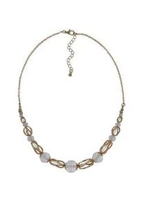 Collierkettchen Steuer "Metall gelb 44+5cm Kugel Glas wei&szlig;", gelb, Halsketten, Damen, 49,0cm, Metall, L: 49 B: 6mm, gl&auml;nzend, B:6mm