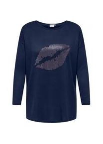 Longshirt Only CARMAKOMA "CARALBA LS LONG TOP JRS", Damen, Gr. L, naval academy detail:lips, Jersey, Obermaterial: 95% Polyester, 5% Elasthan, bedruckt, loose fit Po-bedeckend, Rundhals, Shirts Longshirt, mit Glitzernieten