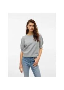 V&eacute;ro Moda Rundhalspullover VERO MODA "VMDOFFY 2/4 O-NECK PULLOVER GA NOOS", Damen, Gr. S, light grau melange, Strick, Obermaterial: 94% Polyester, 3% Elasthan, 3% Nylon, unifarben, regular fit normal, Rundhals, Puff&auml;rmel Strickb&uuml;ndchen, Pullover Rundhalspullover, mit kurzen Puff&auml;rmeln