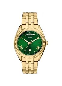 Quarzuhr Fossil "CAMPBELL", gelbgoldfarben, gr&uuml;n, Armbanduhren, Herren, Quarzuhr, Armbanduhr, Herrenuhr, Edelstahlarmband, analog, Tag, Wochentag