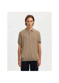 Poloshirt Selected "SLHBERG SS KNIT POLO NOOS", Herren, Gr. M, savannah tan detail:melange, Strick, Obermaterial: 100% Baumwolle, meliert, regular fit, Shirts, aus Feinstrick
