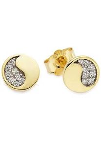 Paar Ohrstecker "Schmuck Geschenk Silberohrringe", gelbgoldfarben, kristallwei&szlig;, kristallwei&szlig;, ANISTON JEWELRY & WATCHES, Ohrringe, Damen, 6,6mm, Silber 925 (Sterlingsilber), mit Zirkonia (synth.)