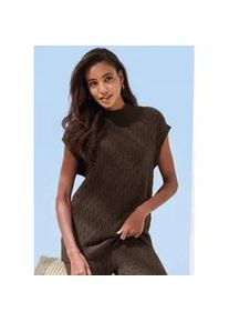 Pullunder French Connection, Damen, Gr. 32/34, braun, Strick, Obermaterial: 33% Nylon, 32% Polyacryl, 30% Baumwolle, 5% Elasthan, Zopfmuster, figurumspielend h&uuml;ftlang, Rundhals, Pullover Pullunder, mit Zopfmuster und kleinem Stehkragen, Loungewear