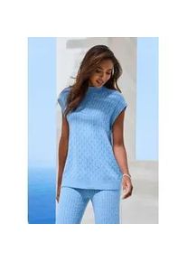 Pullunder French Connection, Damen, Gr. 32/34, blau, Strick, Obermaterial: 33% Nylon, 32% Polyacryl, 30% Baumwolle, 5% Elasthan, Zopfmuster, figurumspielend h&uuml;ftlang, Rundhals, Pullover Pullunder, mit Zopfmuster und kleinem Stehkragen, Loungewear