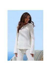 Strickpullover French Connection, Damen, Gr. 44/46, creme, Strick, Obermaterial: 33% Nylon, 32% Polyacryl, 30% Baumwolle, 5% Elasthan, Zopfmuster, bequem h&uuml;ftlang, Rundhals, Rippstrickb&uuml;ndchen, Pullover Strickpullover, mit Zopfmuster, Loungewear