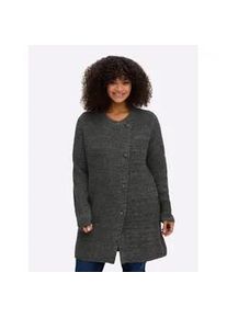 Cardigan sheego, Damen, Gr. 52/54, graphit, meliert, 70% Polyacryl, 30% Wolle, meliert, unifarben, Strickjacken