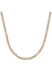 Edelstahlkette Copenhagen Studios "Schmuck Geschenk Halskette Glittery Cuban", ros&eacute;goldfarben, kristallwe&szlig;, Halsketten, Damen, Edelstahl, L: 45 B: 1,5mm, Edelstahlkette, mit Strassstein, B:1,5mm