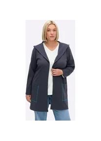 Shirtjacke sheego "Sweatshirtjacke", Damen, Gr. 52/54, tiefblau, 100% Baumwolle, unifarben, Shirts Shirtjacke