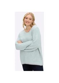 Rundhalspullover sheego "Pullover", Damen, Gr. 48/50, mint, 96% Polyester, 4% metallisierte Fasern, unifarben, Pullover Rundhalspullover