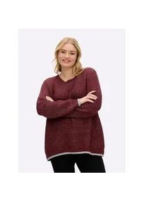 Rundhalspullover sheego "Pullover", Damen, Gr. 40/42, burgund, 96% Polyester, 4% metallisierte Fasern, unifarben, Pullover Rundhalspullover