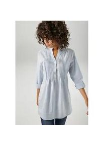 Longbluse Aniston CASUAL, Damen, Gr. 40, hellblau, Web, Obermaterial: 100% Baumwolle, unifarben, figurumspielend ca. Mitte Oberschenkel, Rundhals, 1-Knopf-Manschette krempelbar, Blusen Longbluse, mit dekorativer Biesenverarbeitung