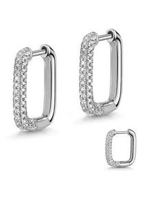 Paar Creolen Firetti "Schmuck Geschenk Silber 925 Ohrschmuck Ohrringe", silberfarben, kristallwei&szlig;, kristallwei&szlig;, Ohrringe, Damen, Silber 925 (Sterlingsilber), Made in Germany - mit Zirkonia (synth.)