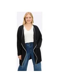 Jacquardstrickjacke sheego, Damen, Gr. 40/42, schwarz, ecru, 50% Viskose, 28% Polyester, 22% Polyamid, unifarben, Strickjacken