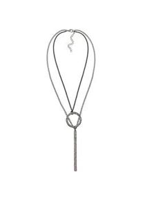 Kette mit Anh&auml;nger Steuer "Metall zweifarbig Glasstein wei&szlig;", silber, Halsketten, Damen, 52,0cm, Metall, L: 52, gl&auml;nzend