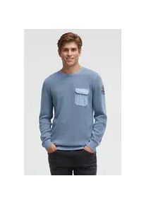Rundhalspullover CAMP DAVID, Herren, Gr. XXL, vintage blau, Strick, Material: 100% Baumwolle, unifarben, regular fit normal, Rundhals, eingesetzt Rippb&uuml;ndchen, Pullover Rundhalspullover, mit nach au&szlig;en gekehrten N&auml;hten