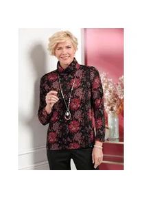 Classic Dog Rollkragenpullover CLASSIC "Rollkragen-Pullover", Damen, Gr. 38, rot (schwarz, dunkelrot, gemustert), 75% Viskose, 19% Polyacryl, 3% Elasthan, 3% Polyamid, gebl&uuml;mt, gemustert, mehrfarbig, Pullover Rollkragenpullover