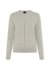 Strickpullover BOSS ORANGE "Finguine Premium Damenmode", Damen, Gr. XL (42), light, pastel grau 056, Feinstrick, Obermaterial: 50% Baumwolle, 50% Schurwolle, unifarben, normal, Rundhals, angesetztes B&uuml;ndchen mit Schlitz, Pullover Strickpullover, mit Ajour-Dekor, Rundhalsform