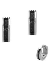 Paar Creolen Firetti "Schmuck Geschenk Edelstahl Ohrschmuck Ohrringe mit Emaille", edelstahlfarben, schwarz, Ohrringe, Damen, 13,5mm, Edelstahl, Made in Germany